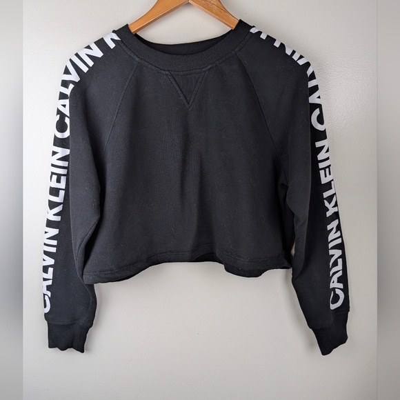 Calvin Klein Performance Tops - Calvin Klein Women's Black Cropped Performance Sweatshirt Streetwear Spell Out